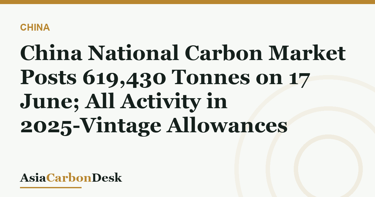China National Carbon Market Posts 619,430 Tonnes on 17 June; All Activity in 2025-Vintage Allowances