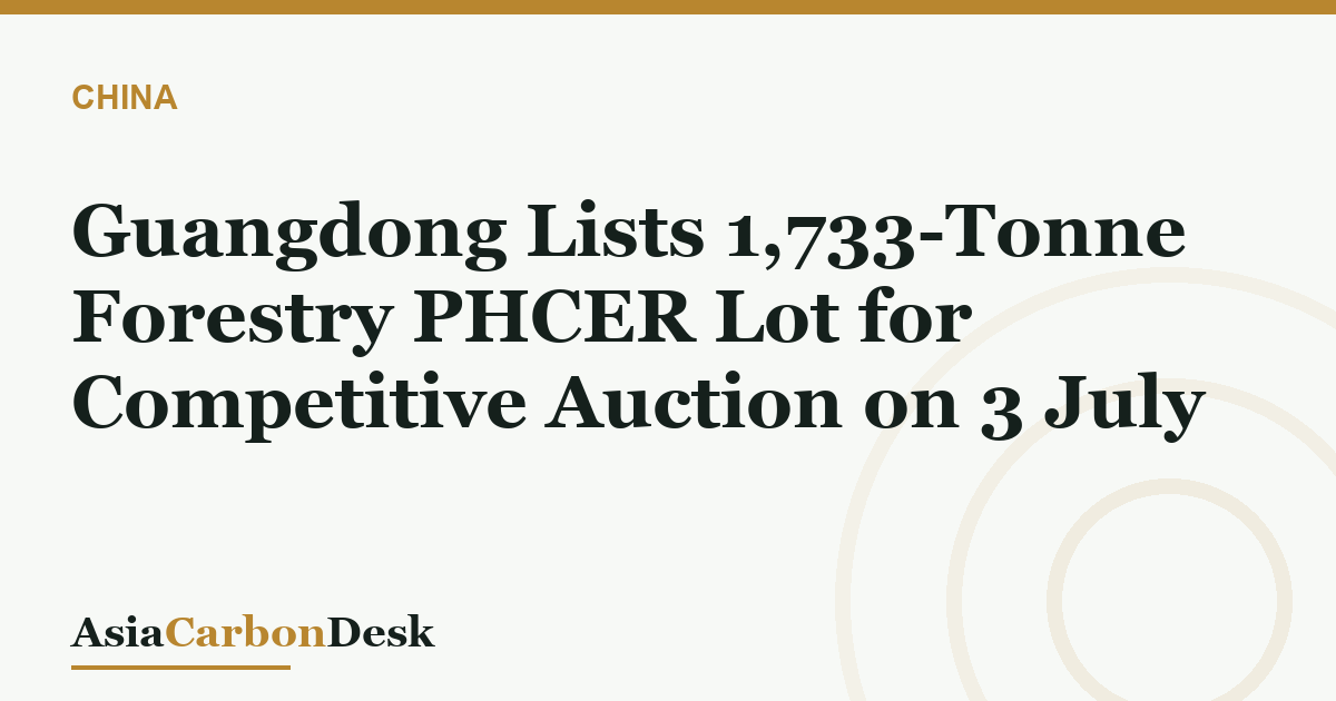 Guangdong Lists 1,733-Tonne Forestry PHCER Lot for Competitive Auction on 3 July