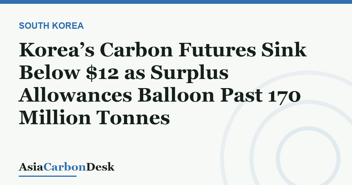 Korea’s Carbon Futures Sink Below $12 as Surplus Allowances Balloon Past 170 Million Tonnes